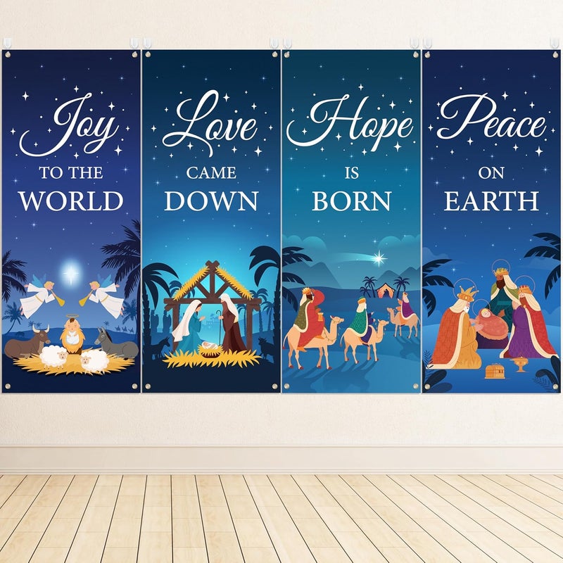 Yopyame Church Banners with Scripture - 4PCS Church Banners for Sanctuary Wall Worship Christian Banner 24x59.4 Inch Jesus Theme Religious Prise Banner for Religious Festivals Sunday School Decoration - Image 1